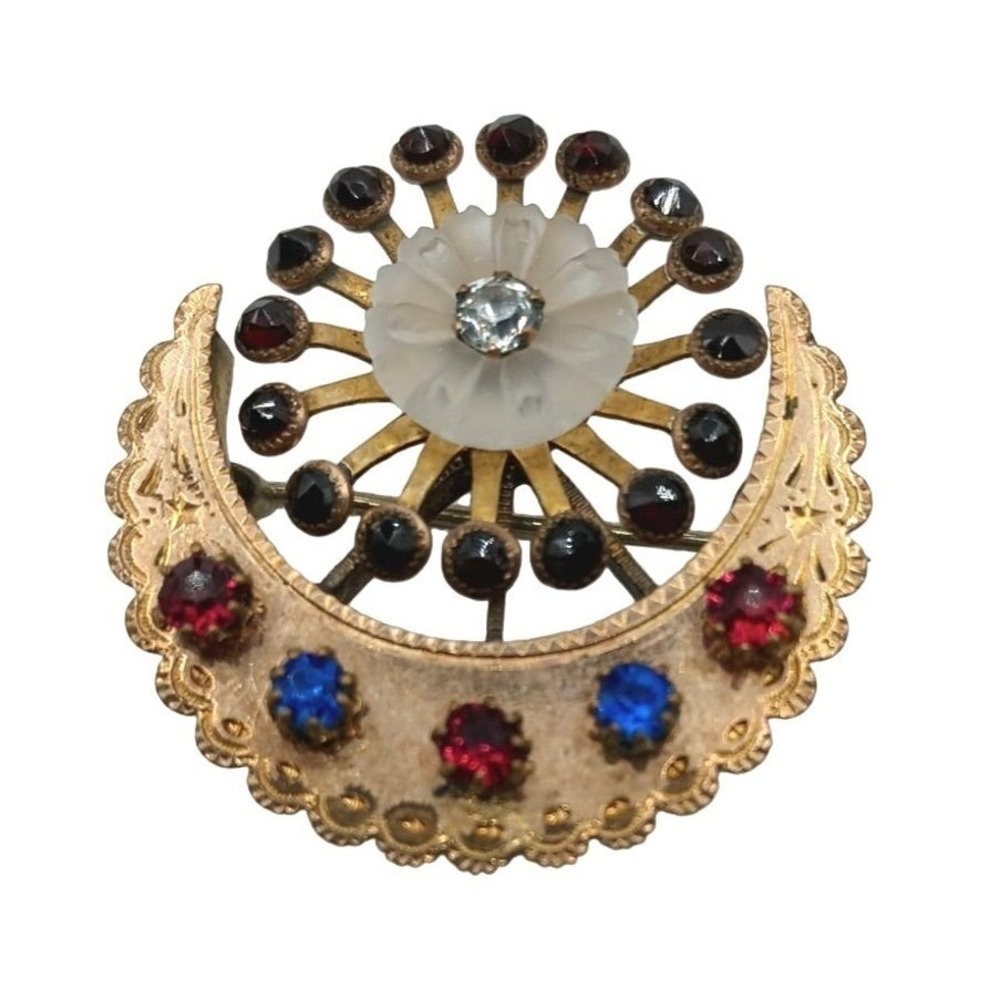 Antique Edwardian Brooch Victorian‎ Pendant Rose Gold GF Camphor Glass Jewelry